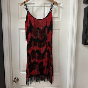 20's Flapper Gatsby Latin Dance Tiered Tassel Fringe Dress Costume size Medium